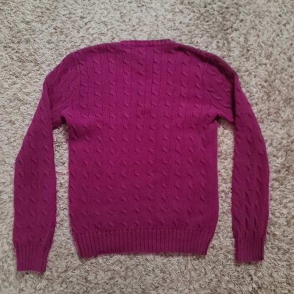 Ralph Lauren Sport Cable Knit Sweater Womens L Magenta Pink V-Neck Cotton - Picture 7 of 7